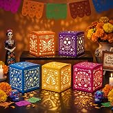 Dia De Los Muertos Decorations, Day of the Dead Candle Holder Boxes, 25PCS | Sugar Skull Luminary Boxes for Merxican Fiesta Table Centerpiece, Home, Altar Ofrenda, Halloween, Party Decor, 4”D, 4”H