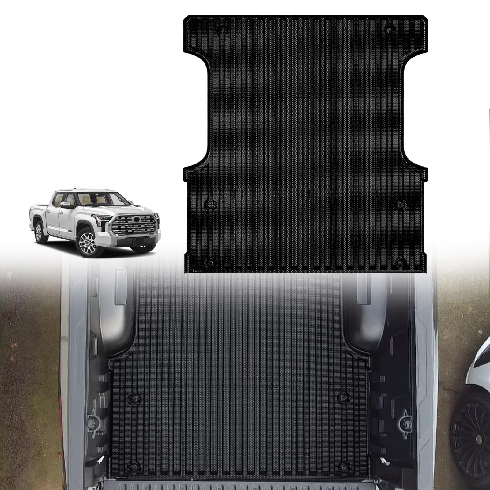 Photo 1 of TripleAliners Truck Bed Mat Compatible with 2022 2023 2024 2025 Toyota Tundra Accessories CrewMax 5.5FT Vehicle Perfectly Flush All Weather Protection TPE Heavy Duty Pickup Car Bed Cargo Mat
