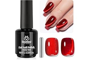 beetles Gel Polish Ruby Red Cat Eye Gel Nail Polish - 15ML Christmas Red Cat Eye Glitter Gel Polish Magnetic Shimmer Effect Soak Off UV French Nail Art Design Salon DIY Manicure Gifts for Wome