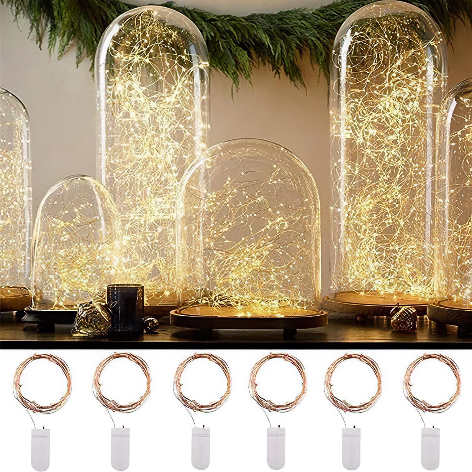 himaly Fairy Bottle Lights 2M 6Pcs 20 Led String Light Indoor Outdoor Battery Operated Starry Night Light Twinkle Craft Sets Copper Wire Decorative Light for Christmas Wedding Birthday