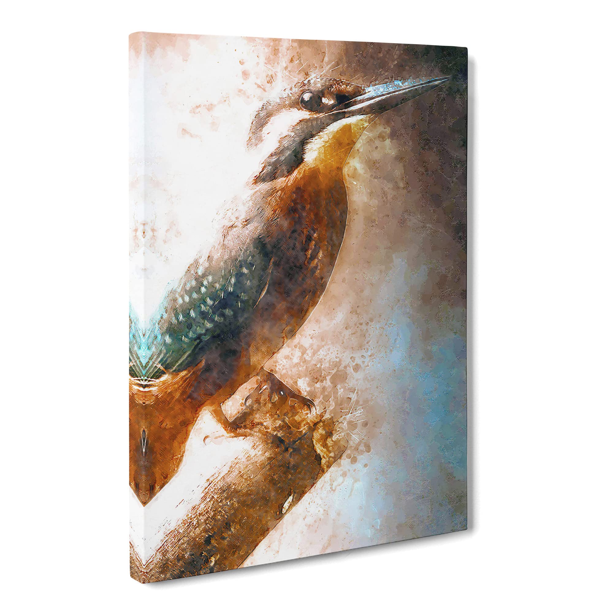 Beautiful Kingfisher Bird Canvas Print | Gallery Wrapped 30mm Frame Wall Art | 20x14 inches | Ready to Hang | Abstract Animals Picture | Living Room Bedroom Lounge Office