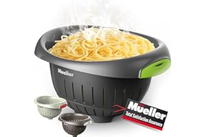 MUELLER AUSTRIA European Made Plastic Colander/Strainer, Heavy Duty Deep for Draining Pasta, Lettuce, Vegetables and Fruit, Dishwasher Safe, Grey