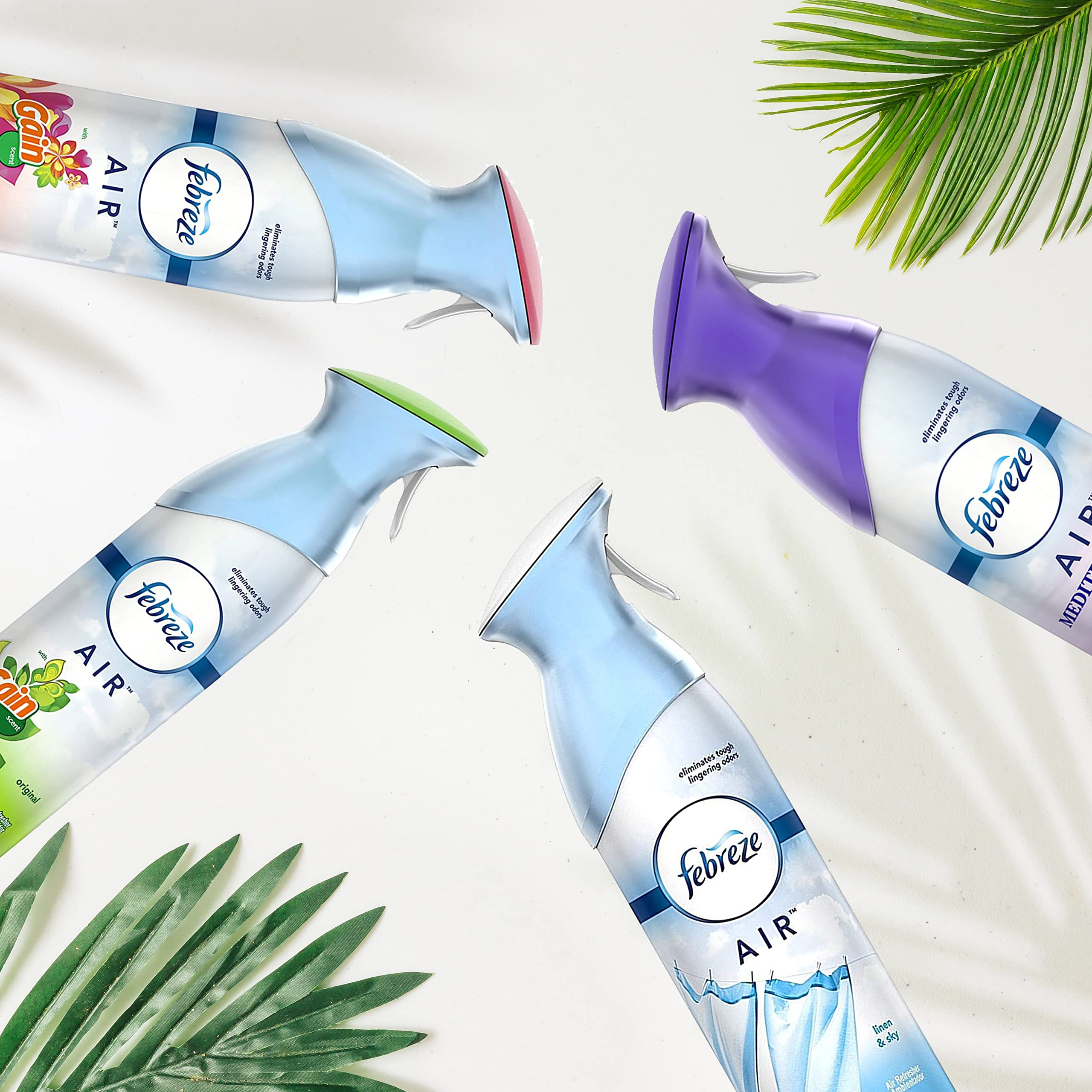 Febreze Air Freshener Odor Eliminator Spray, Assorted Scent Febreze & Bathroom Deodorizer, Original, Island Fresh, Linen Sky & Lavender, 4 Pack