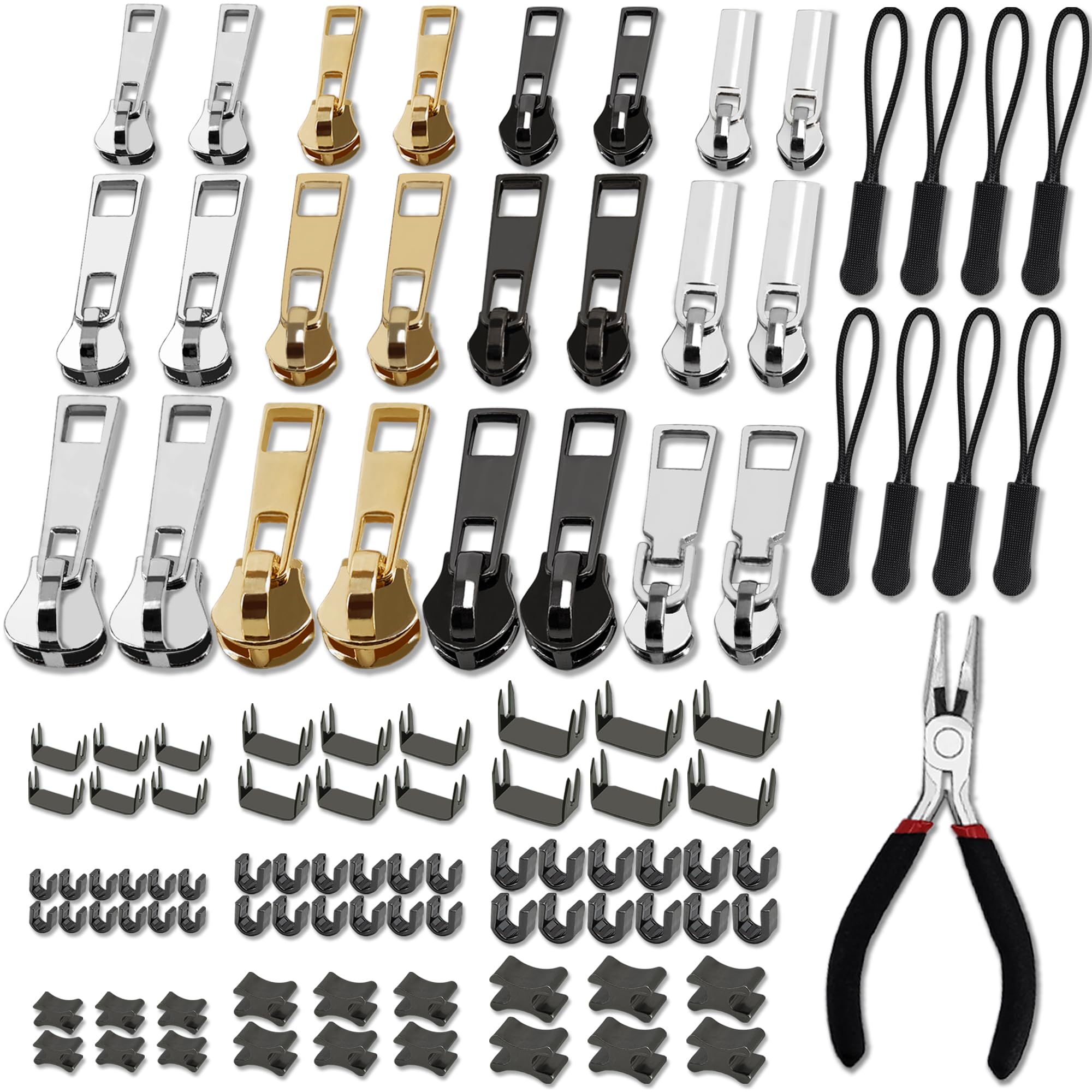 Photo 1 of 105 Pieces Zipper Repair Kit #3#5#8, Zipper Replacement with Install Plier for Repairing Coats, Jackets, Tents, Backpacks, Sleeping Bag, Luggage