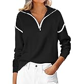 ANRABESS Womens Quarter Zip Sweaters Fall Long Sleeve V Neck Shirts Collared Business Casual Tops Knit Pullover Sweatshirts