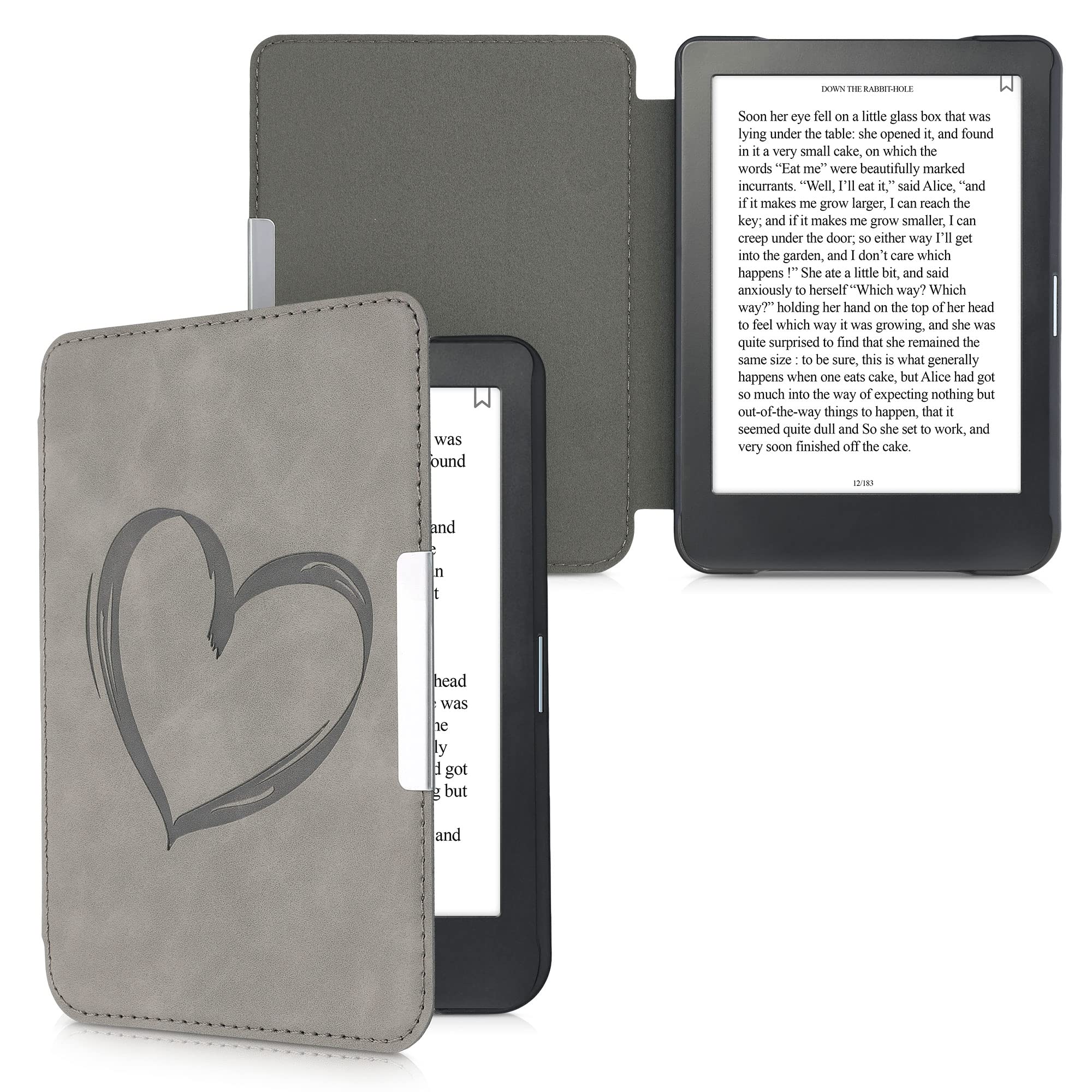 kwmobile Cover Compatible with Kobo Clara HD Cover - eReader Case - Brushed Heart Grey