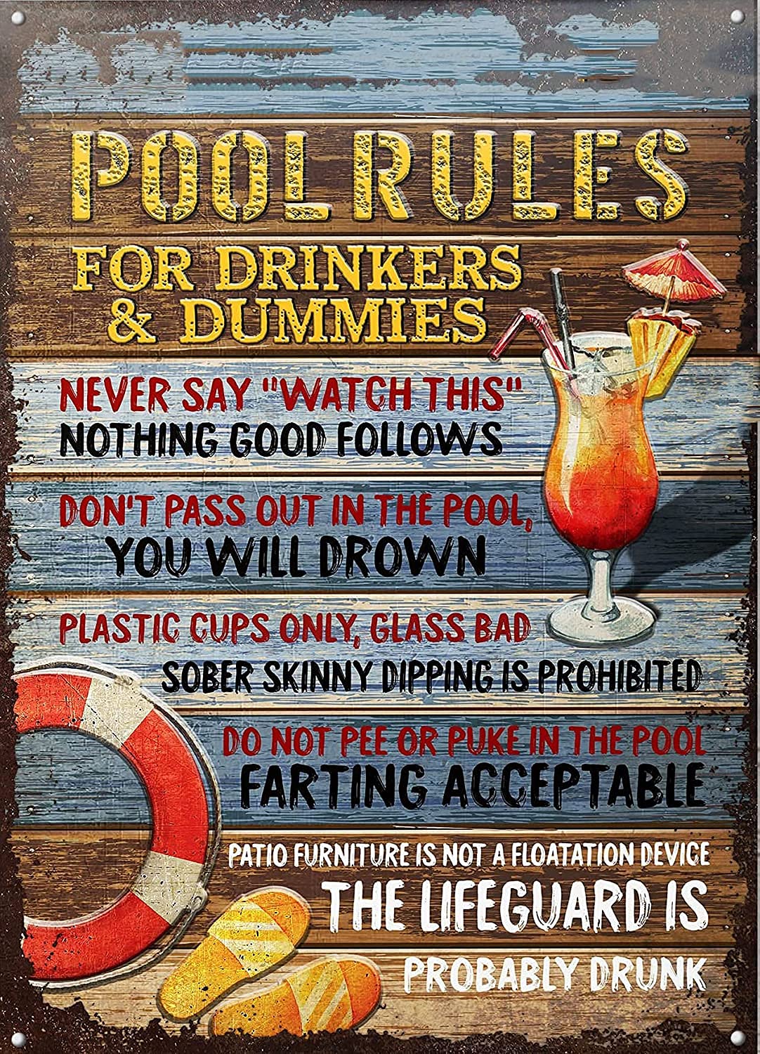 Aperiy Metal Signs Swimming Pool Rules House Decoration, 8x12inch Tin Metal Sign