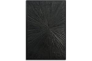 SLYART Framed Black Relief Wall Art, Modern Abstract Oil Paintings on Canvas, Quartz Sand Texture Wall Art for Living Room Bedroom Wall Decor