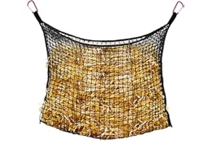 B BLOOMOAK Bloomoak Knotless Slow Feed Hay Net with 4 Carabiner Clips for Horses/Open Top Hanging Hay Bag with Large Capacity for Full Day Feeding/Trailer (1.2" Hole for Ultra Slow Feed, M 35 * 31")…