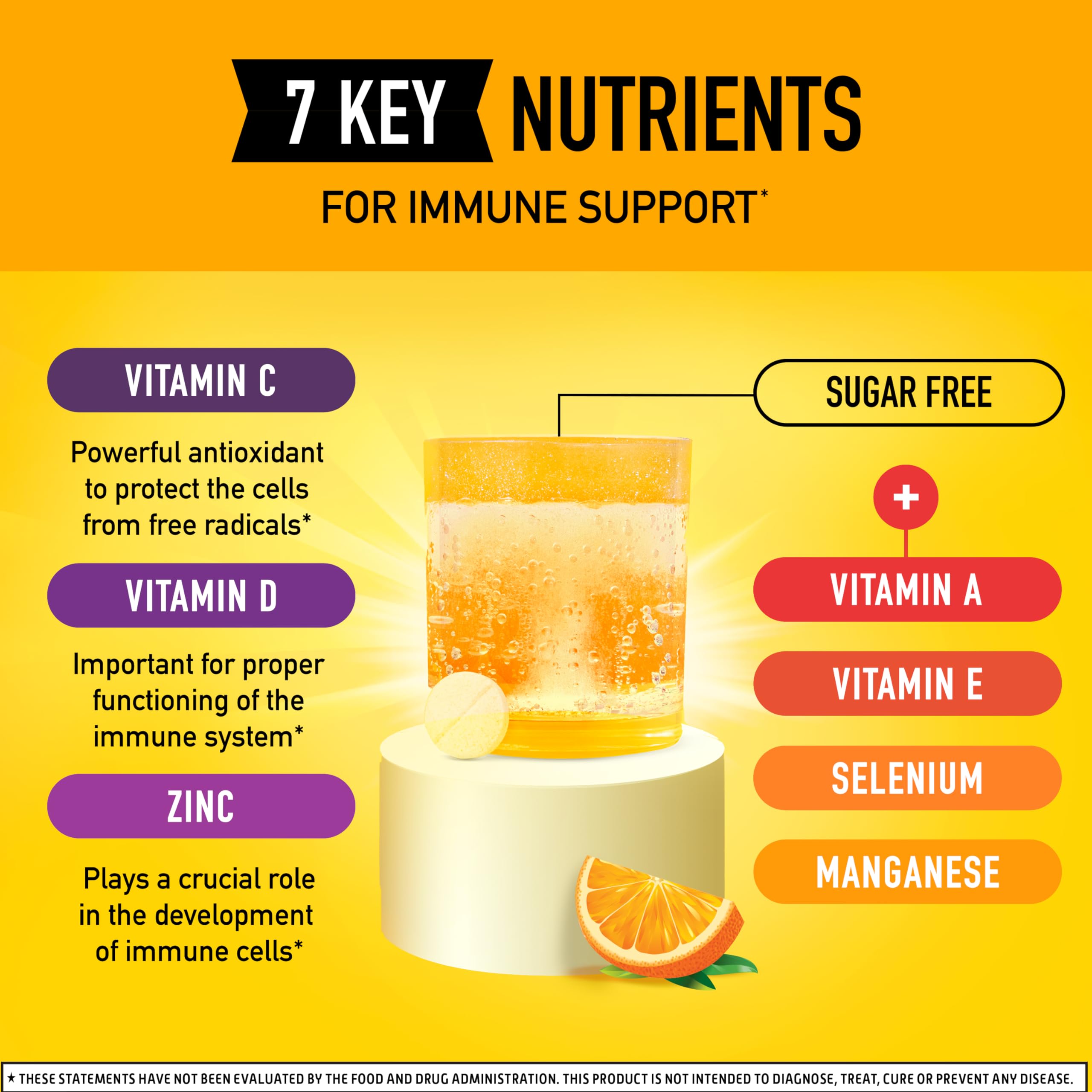 Airborne 1000mg Vitamin C with Vitamin D & Zinc, Sugar Free Multivitamin Immune Support Supplement, Antioxidants Vitamins A C & Vitamin E, 10 Effervescent Tablets, Zesty Orange Flavor
