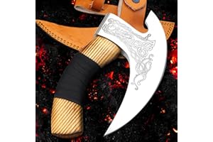 Edgelandknives® Multipurpose Viking Pizza Axe with Sheath, Viking Butcher Axe, Viking Pizza Cutter Axe - Leather Wrapped Handle & Heavy Duty Viking Head - Perfect for Cutting Pizza, Meat, Vegetables