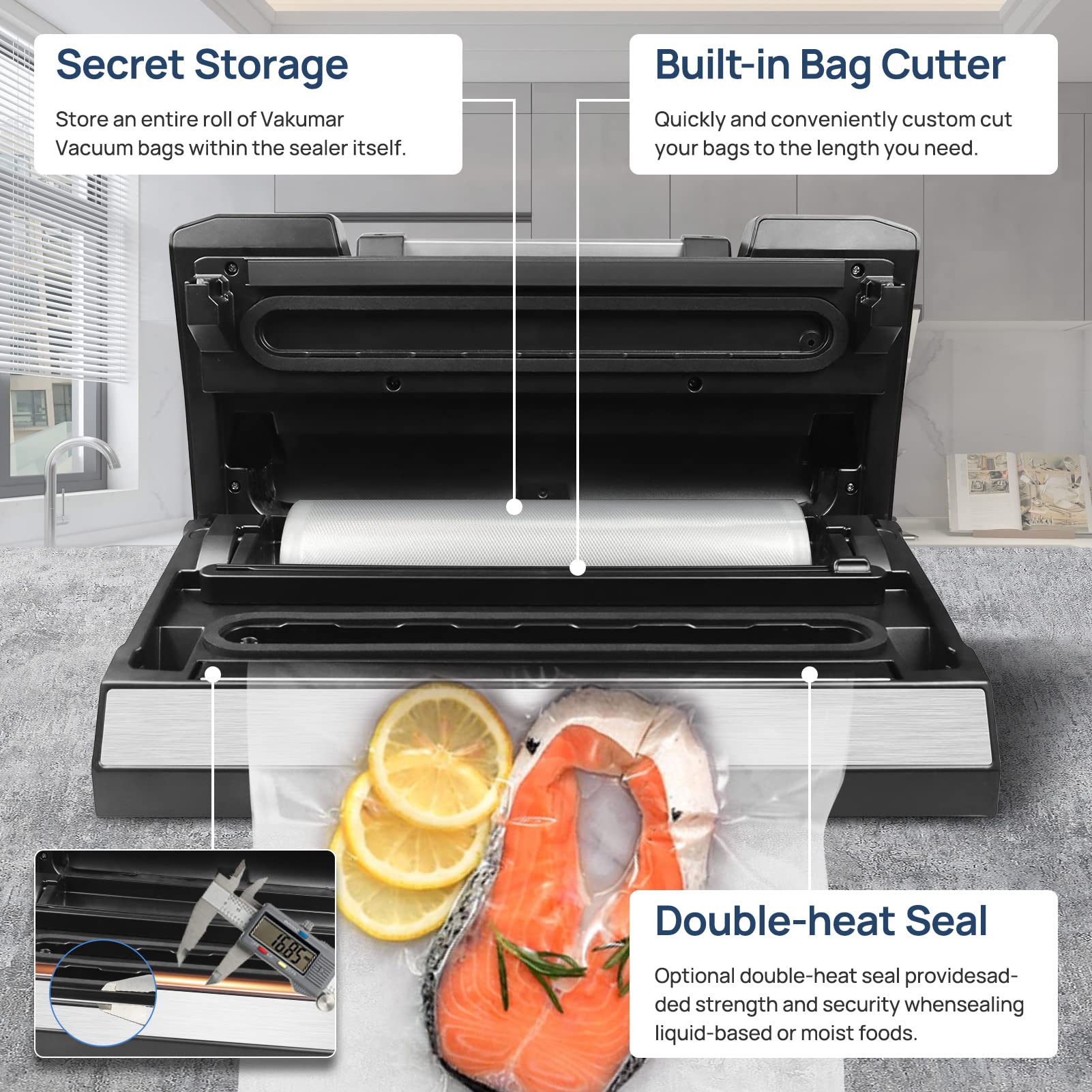 Vakumar Vacuum Sealer Machine 5186 90Kpa Food Vacuum Sealer Machine Preservation Dry/Moist/Liquid Modes & 2PCS Vacuum Seal Food Storage Containers