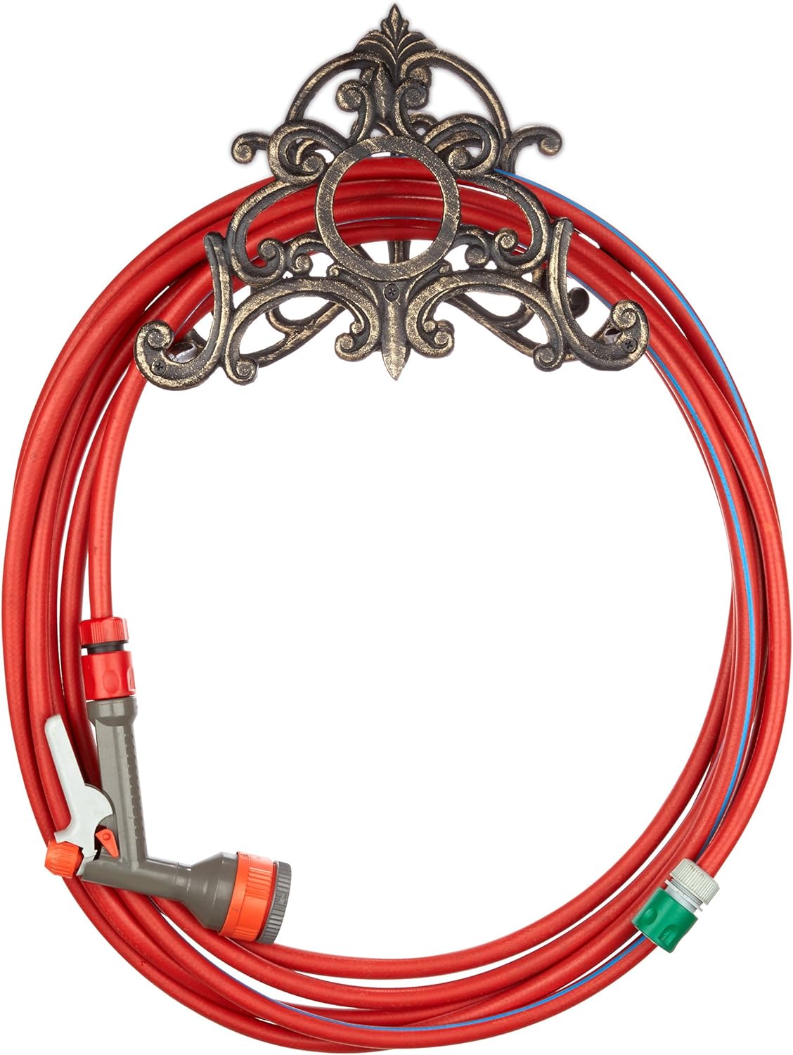 Relaxdays Antique Hose Holder, Cast Iron, Vintage Look, Wall-Mounted, HxWxD: 24 x 31.5 x 15 cm, Garden Hose Hanger, Bronze