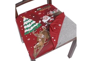 SearchI 4 Pack Christmas Seat Covers for Dining Room Chairs Stretch Printed Xmas Chair Seat Covers, Removable Upholstered Chair Seat Protector for Christmas Decoration, Kitchen, Office (Santa+elk)