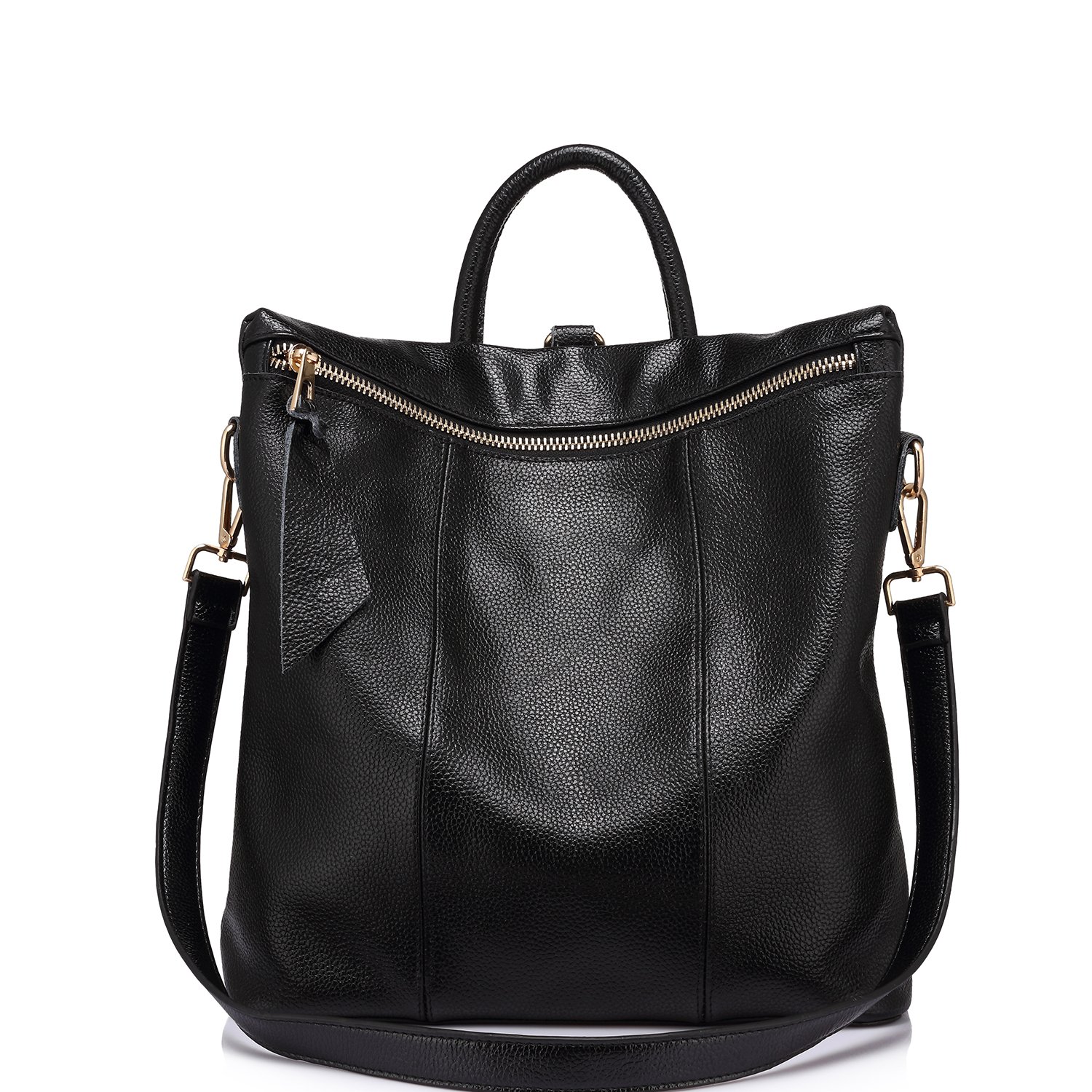 Sacs à Dos Femme en Cuir véritable Sac à Main Femmes Elégant Casual Cartable College Grande Mode Noir