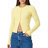 Baonmy Womens Open Front Button Up Ribbed Knit Crop Cardigan Y2K Tight Slim Fit Long Sleeve Shirt Fall Sweater Going Out Tops