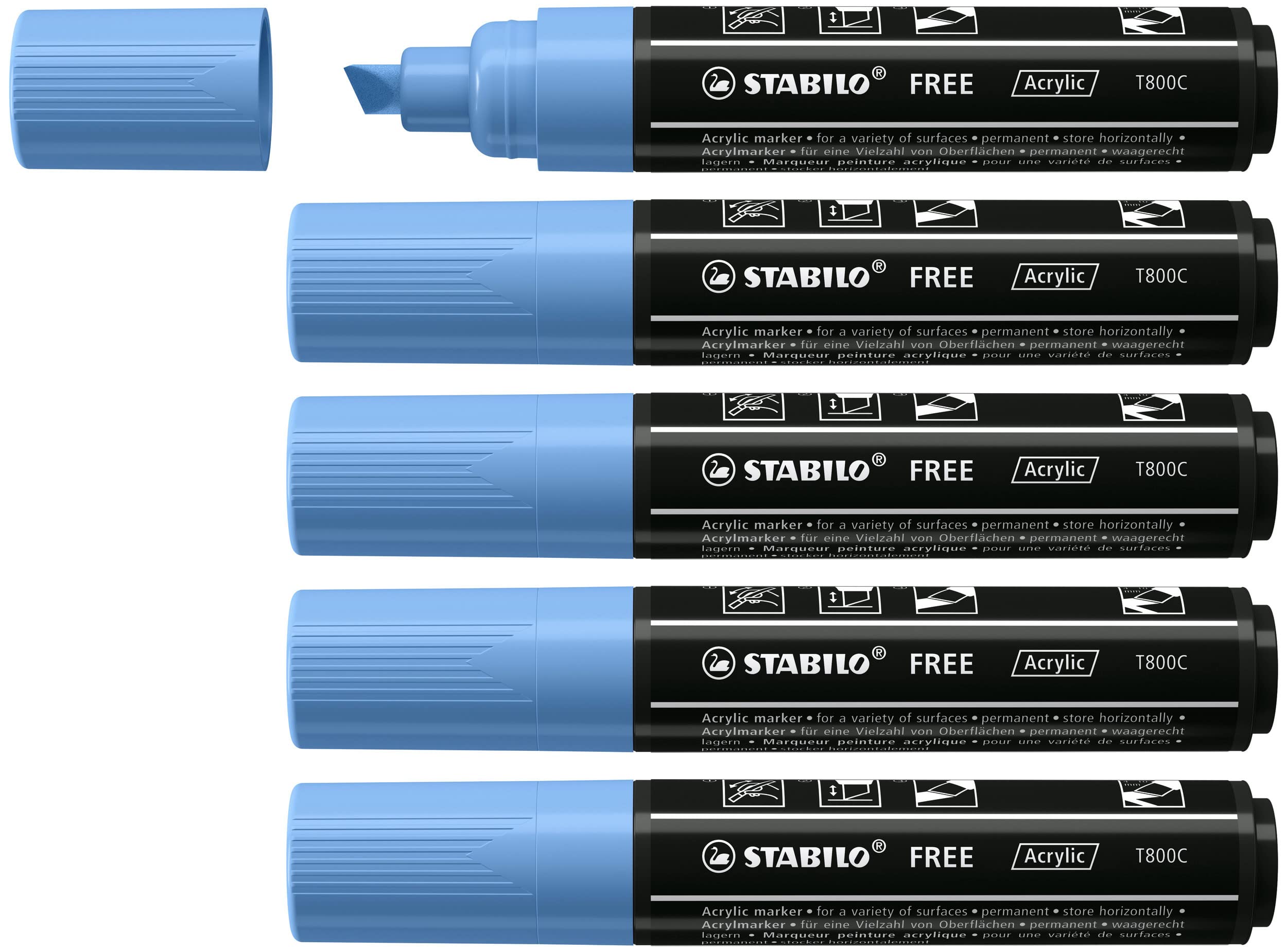 STABILO Acrylic Marker FREE Acrylic - T800C 2-3 mm Bullet Tip - Box of 5 - Cobalt Blue