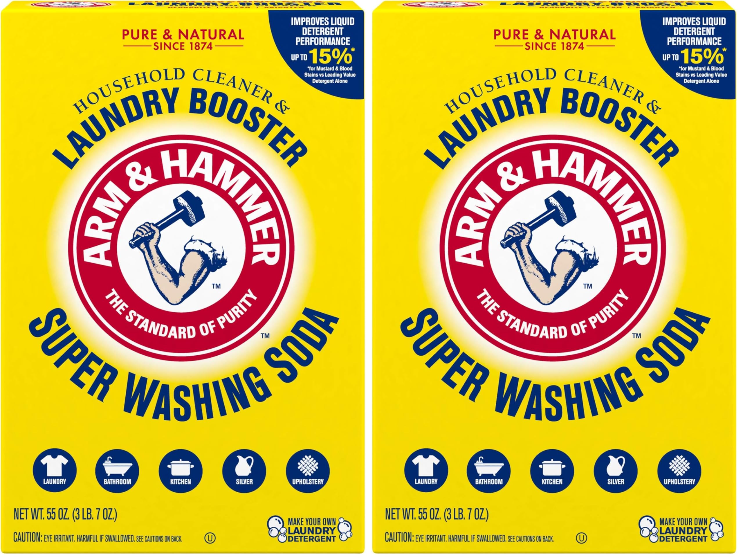 ARM & HAMMER Super Washing Soda Household Cleaner and Laundry Booster, 55 oz (Pack of 2)