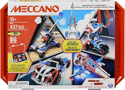Meccano Maletín de construcción - Estuche de construcción 5 en 1 Vehículos, Robot, Torre Eiffel - 437 piezas, herramientas, instrucciones - Kit Actividad Montaje - Juguete infantil de 10 años y