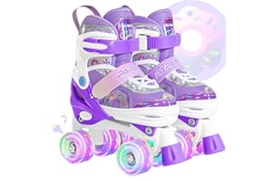 PAPAISON Adjustable Roller Skates for Girls Illuminating Wheels, Kids Toddler Rollerskates Ages 4-6 5-8 8-12