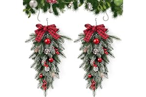 BFYDOAA 2Pcs Christmas Teardrop Swag,Stair Swag Christmas Swag Wreath Winter Garland Christmas Decorations for Stairs Arch Mailbox Fireplace Table Wedding(Red)