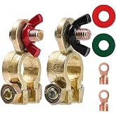 1 Pair Solid Brass Marine Battery Terminal Connectors Top Post for 12V 24V Automotive Boat Car RV Accessories Battery Terminals Wire Cable Ends Pure Copper Clamp Release with Anti-Corrosion Pad