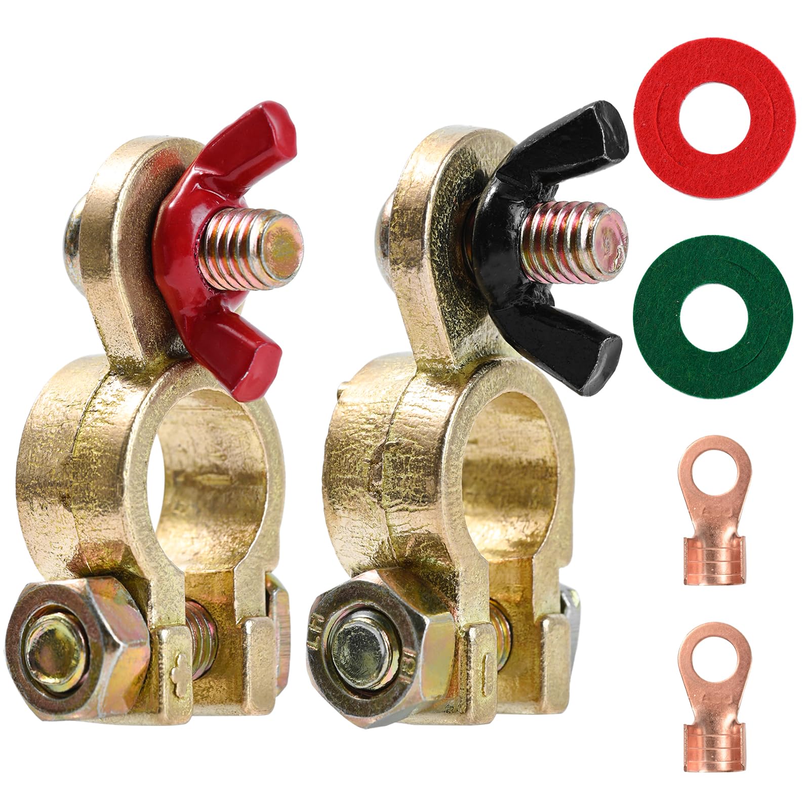 Photo 1 of 1 Pair Solid Brass Marine Battery Terminal Connectors Top Post for 12V 24V Automotive Boat Car RV Accessories Battery Terminals Wire Cable Ends Pure Copper Clamp Release with Anti-Corrosion Pad