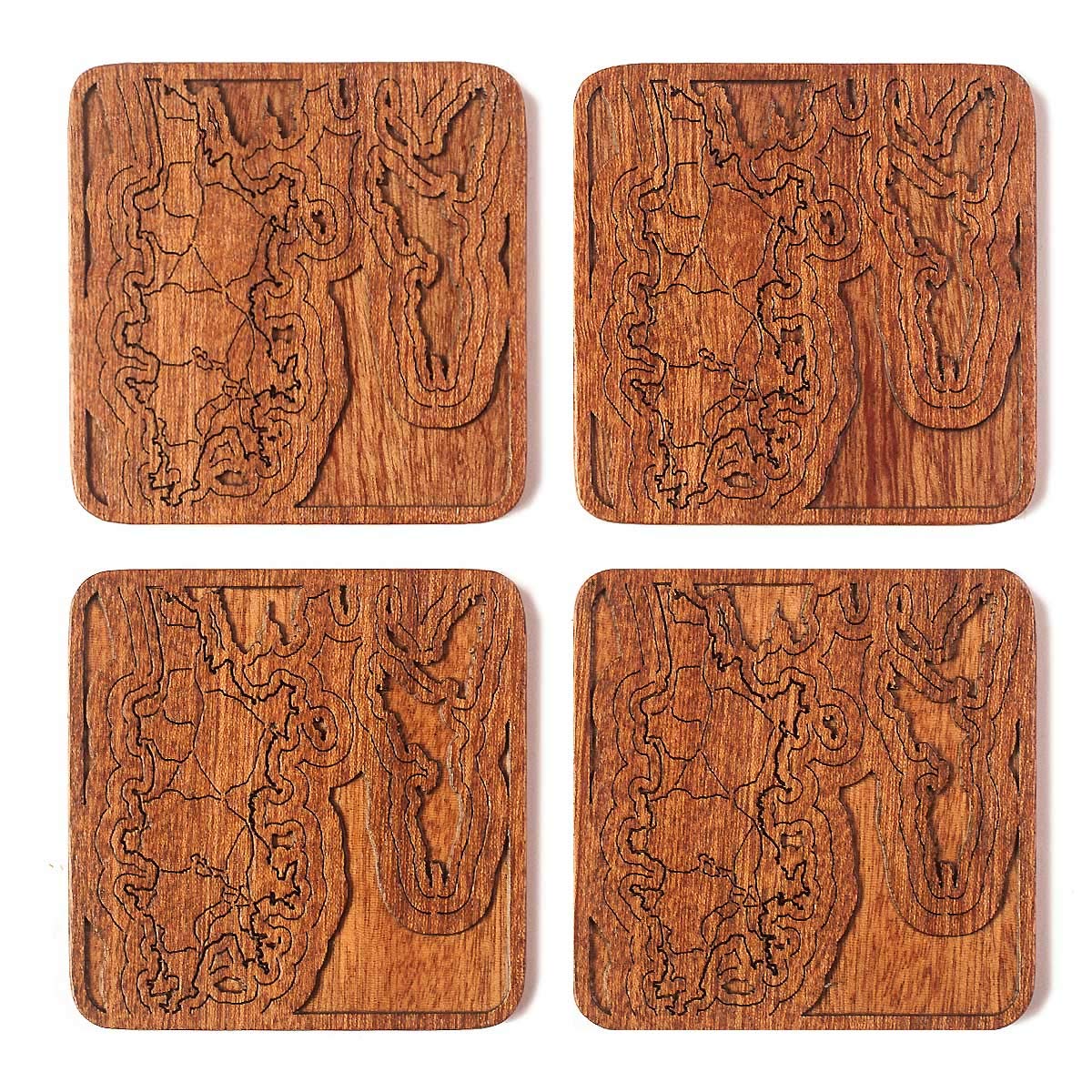 Phuket Map Coaster, Set of 4, Sapele Wooden Coaster with City map, Multiple City Optional, Handmade