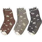 ERMO NKES Warm Thickened Yoga Socks for Women - Cute Polka Dot Design, Non-Slip Pilates Socks, 3 Pairs - US Size 5-9