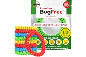 BUGFREE Mosquito Repellent Bracelets (10 Pack) Mosquito Repellent Bracelets for Adults and Kids - Premium DEET-Free Bands - 10 Multicolor Bands - Individually Wrapped