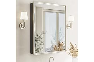 QueenFun Pre-Assembled Surface or Recessed Medicine Cabinet Mirror-24x30 Brushed Nickel Bathroom Medicine Cabinet with Mirror & Rustproof Aluminum Frame, Beveled Bathroom Vanity Mirror with Storage