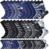 Twistover 24 Pairs Men Dress Socks Bulk Dress Cotton Crew Funny Work Socks Size 7-12 Lightweight Comfort Business Stockings for Men