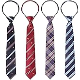 Geyoga 4 Pcs School Ties for Kids Boys 15 Inch Adjustable Zipper Tie School Uniform Ties Youth Child Toddler Necktie Wedding Graduation 6-12 Years, Rustic Style
