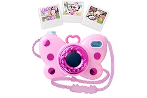 Disney Junior Minnie Mouse Picture Perfect Play Camera, Lights and Sounds, Pink, 4-Pieces, Holiday Stocking Stuffers, Gifts, Presents, Kids Toys for Ages 3 Up by Just Play