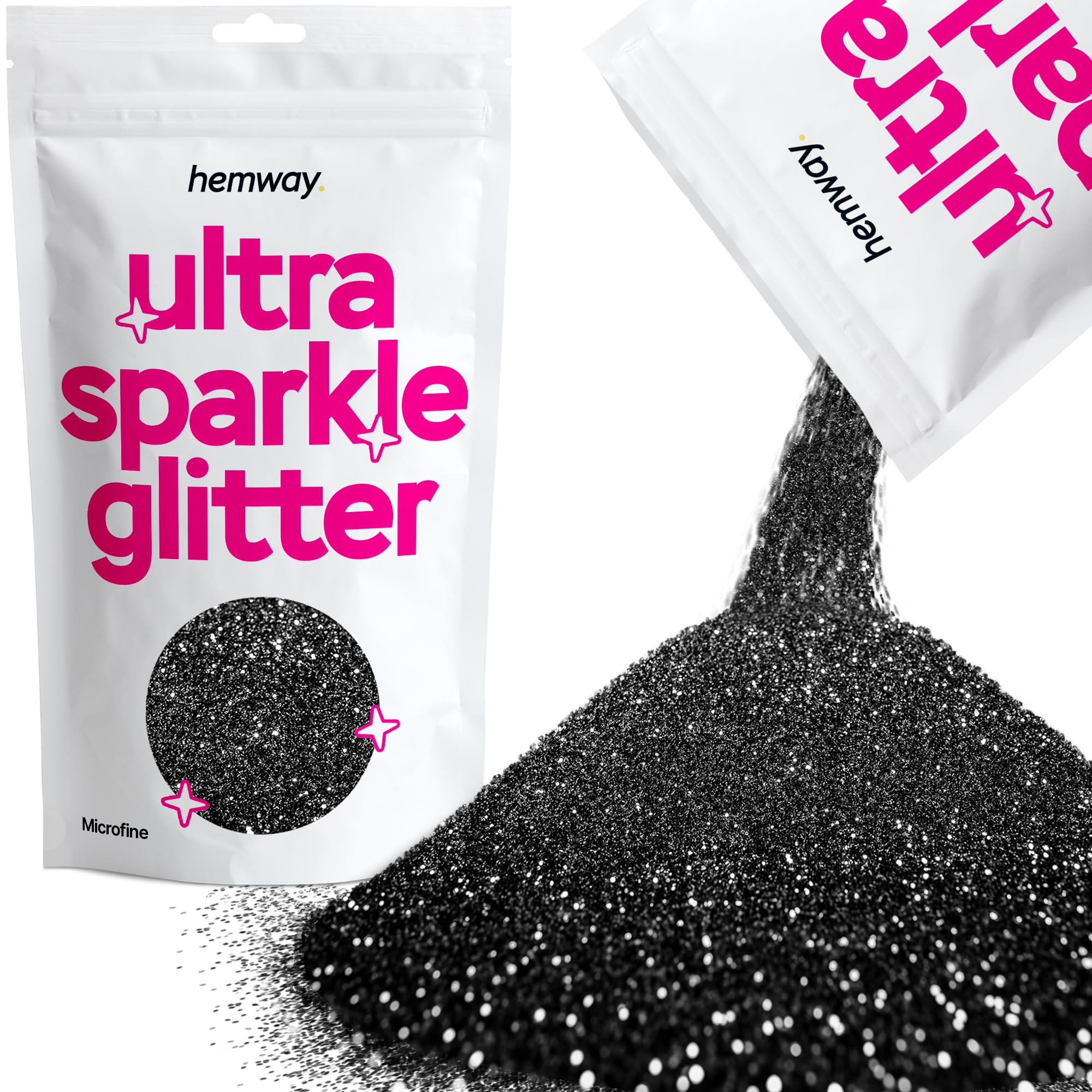 Hemway Ultra Sparkle Glitter Black 100g Microfine | Glitter for Arts & Craft, Makeup, Nail Art, Crafting, Card Making, Sparkle Decoration