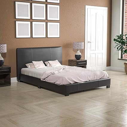 Vida Designs Lisbon Double Bed 4ft6 Bed Frame Upholstered Ukfr Faux Leather Headboard Low Foot End Bedroom Furniture Black Amazon Co Uk Kitchen Home
