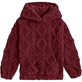 TUONROAD Girls Fuzzy Fleece Hoodies Cable Knit Warm Sherpa Pullover Sweatshirt with Pockets 6-13 Years