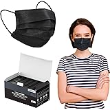Black Face Mask for Adults Women Men, Black Face Mask Disposable, Breathable Disposable Mask with Adjustable Ear Loops (30PCS