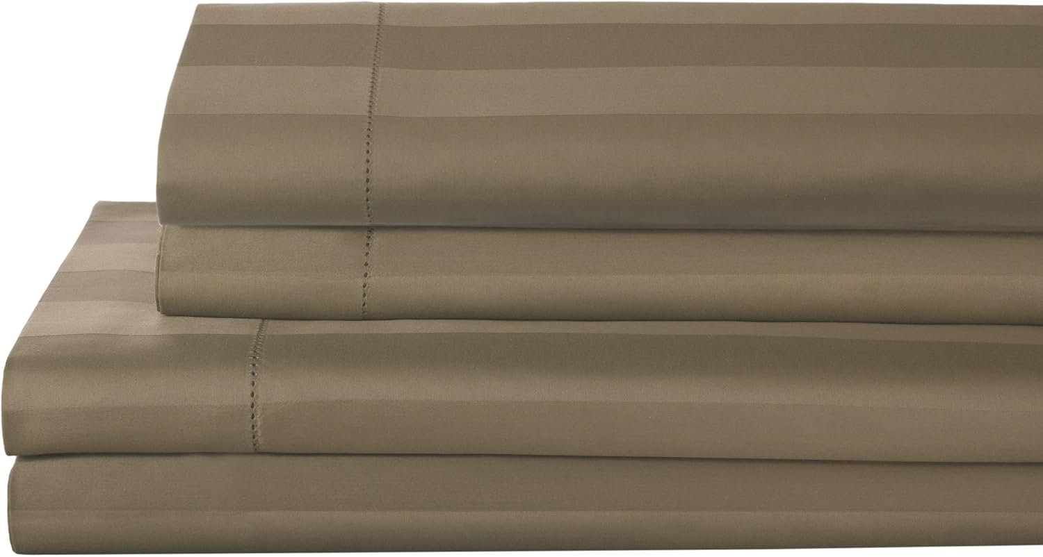 Elite Home Products T325 100% Pima Cotton Tuxedo Woven Stripe S/Set,Queen,Taupe