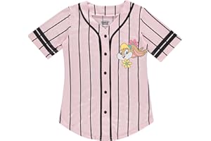 Looney Tunes Ladies Baseball Jersey - Lola Bunny, Tweety, Bugs and Taz Mesh Button Down Baseball Jersey