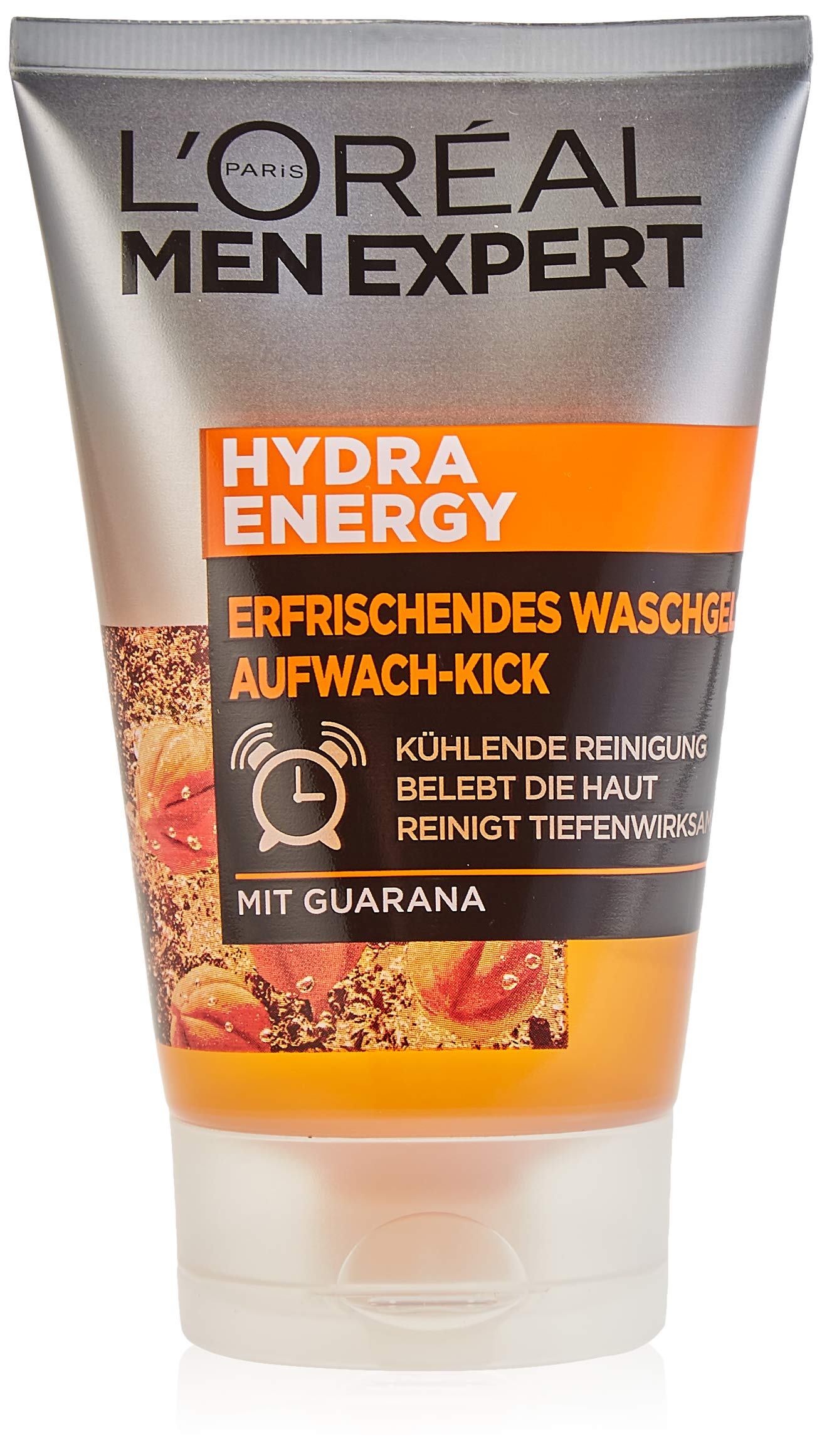 L'Oréal Men Expert Face Cleansing Against Tired Skin for Men, Refreshing Wash Gel Against Impurities, Men's Cleanser for the Face with Guarana and Vitamin C, Hydra Energy, 1 x 100 ml