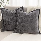 BAOLIZEGAO Grey Decorative Throw Pillow Covers 18x18 Inch Set of 2 Cozy Soild Chenille Cushion Cases Soft Textured Square Couch Pillows Cover Boho Accent Farmhouse Pillowcases for Sofa Bed