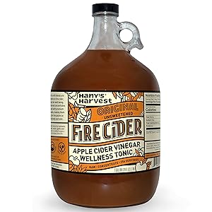 Hany's All Natural Original Fire Cider Tonic with Organic Apple Cider Vinegar, Lemon, Yellow Onion, Garlic, Ginger, Horseradish, Cayenne Pepper and Turmeric 1 gal