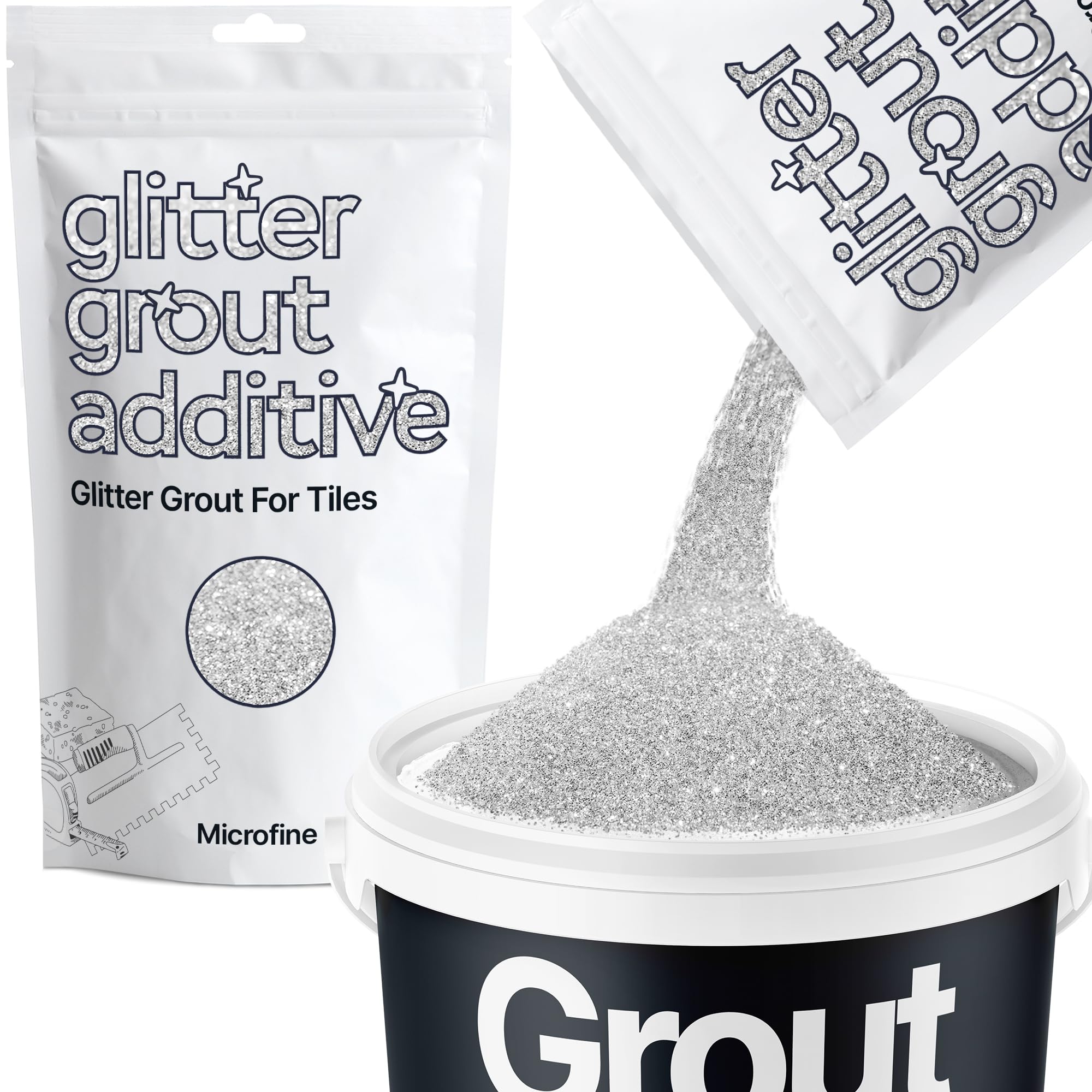 Hemway Silver Glitter Grout Additive Microfine 100g Metallic Flakes for Adding Sparkle to Kitchen & Bathroom Tiles | Enhance Your Indoor Grouting Projects with a Durable Sparkly Effect