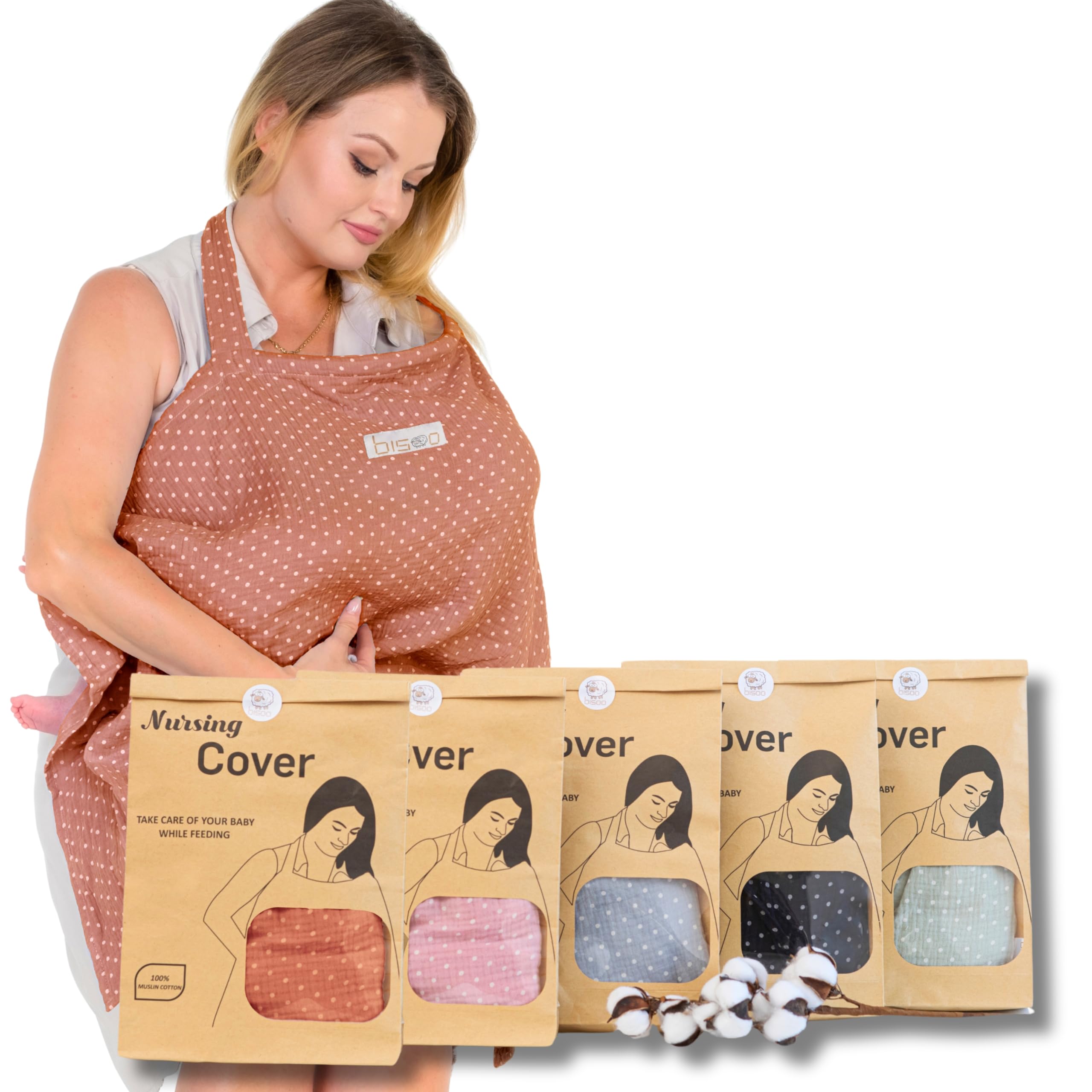 Bisoo Breastfeeding Cover for Mum - Adjustable 100% Muslin for a Breathable Privacy While Breastfeeding Your Newborn - Bag Included - Mocha