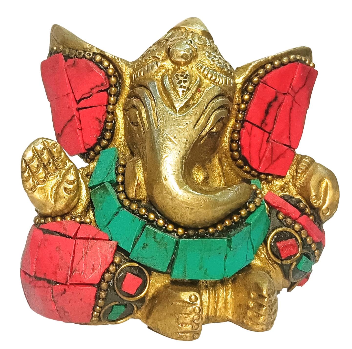 athizay Brass Ganesh Idol with Colour Stone Chip Work – Small Ganesha Figurine for Home Decor & Gifting (5 x 3.5 x 6.5 cm)