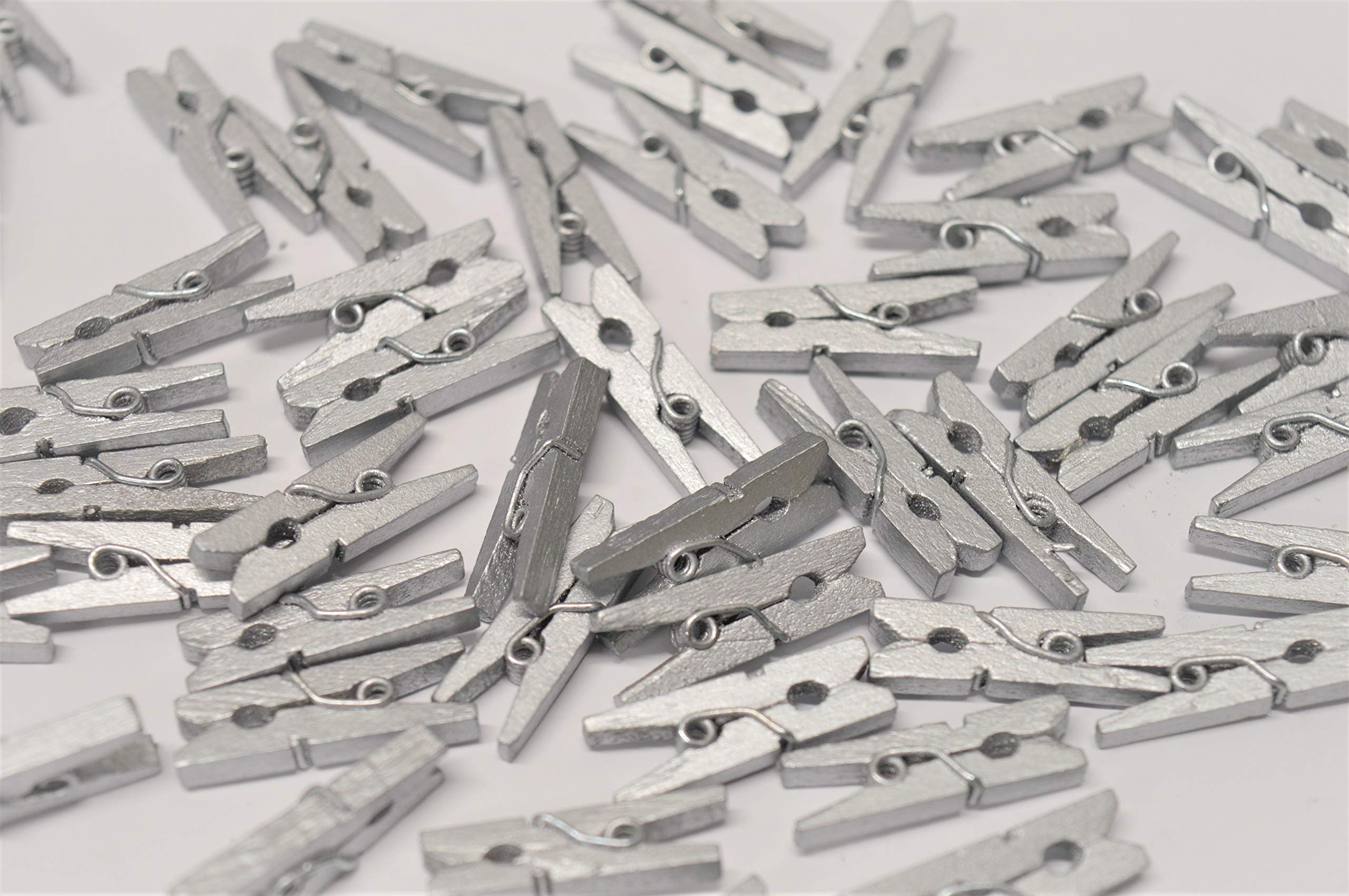 100 Silver Wooden Mini Pegs Hongbe