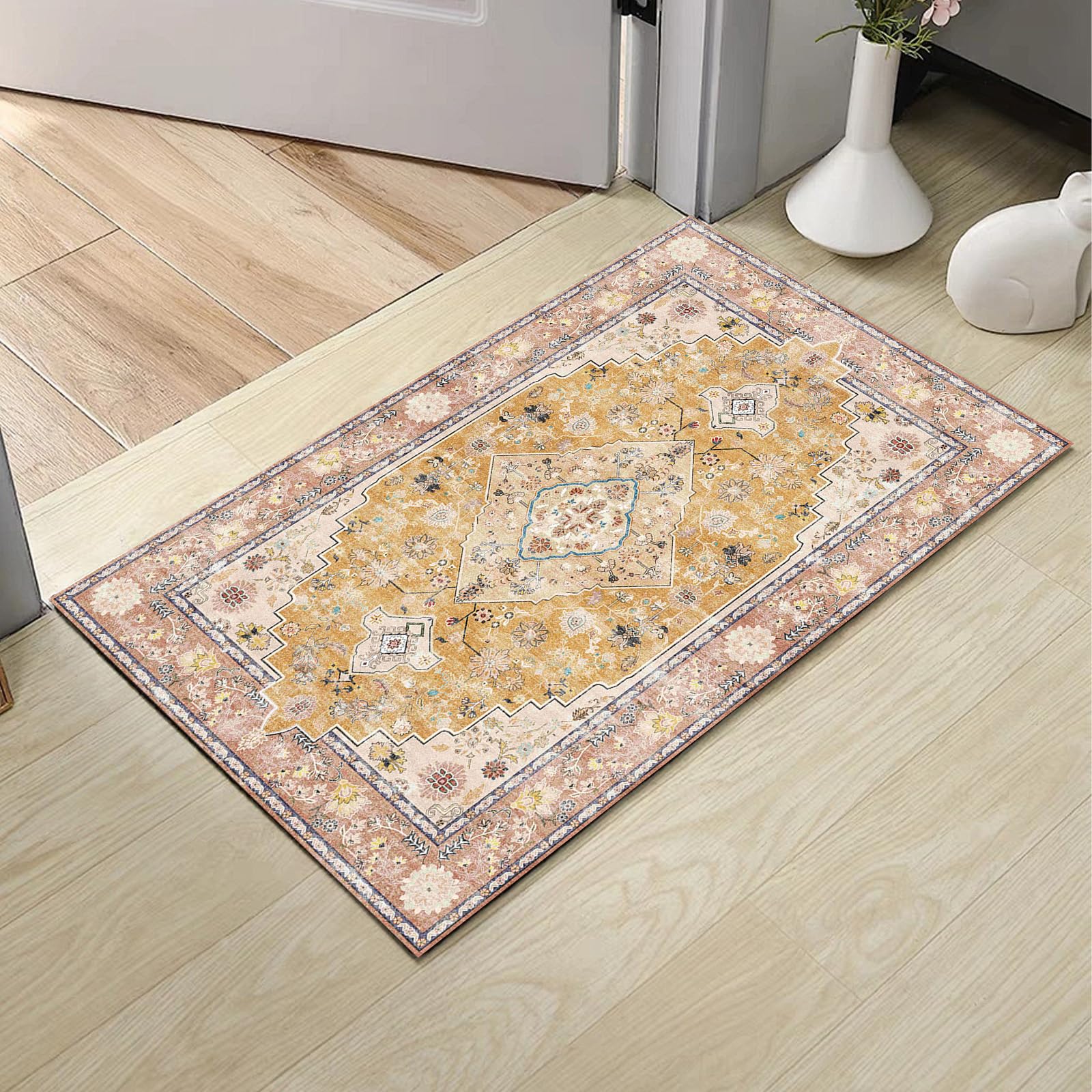 Photo 1 of HiChiclife Machine Washable Doormat, Vintage Non-Slip Small Entrance Rug, 2'x 3' Orange