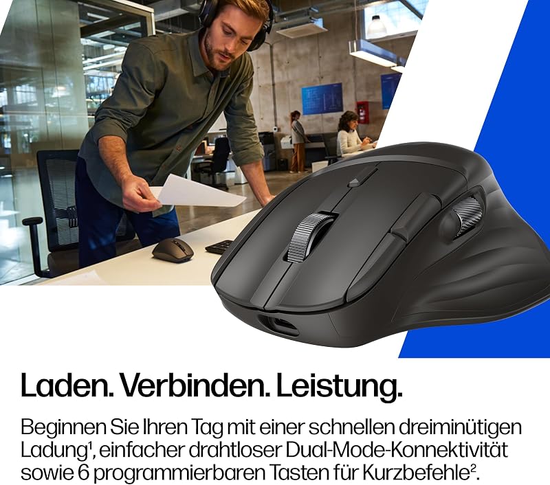 780M Kabellose Scroll-Maus, ultraschnelles magnetisches Scrollrad & horizontales Scrollen, 3-Minuten-Schnellladung, Bluetooth & USB-Dongle, Multi-Device für 3 Geräte, 6 programmierbare Tasten