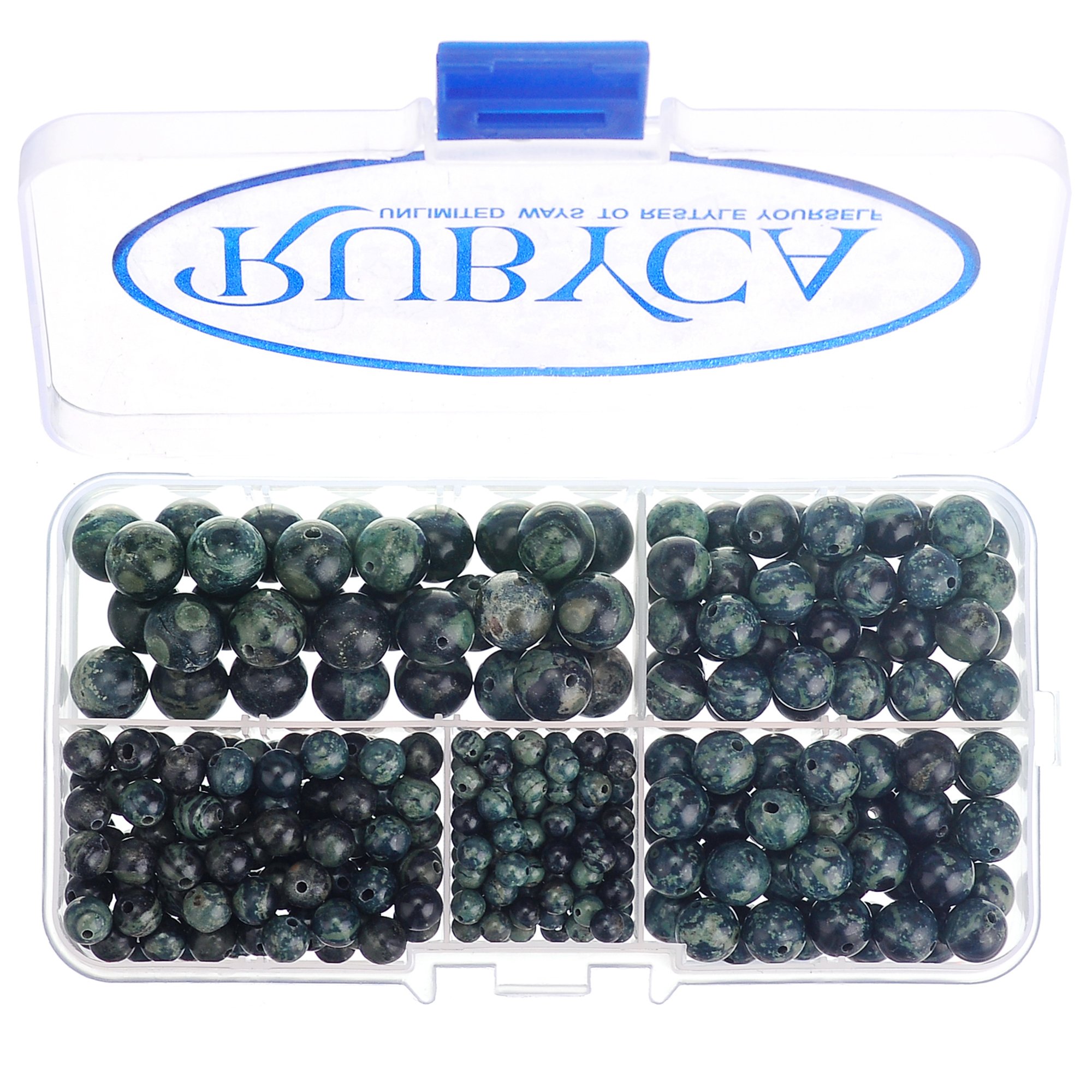 RUBYCA Natural Kambaba Jasper Gemstone Round Loose Bead Organizer Box Jewelry Making, Mixed Sizes